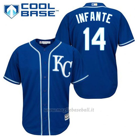 Maglia Baseball Uomo Kansas City Royals Omar Infante 14 Blu Alterner Cool Base